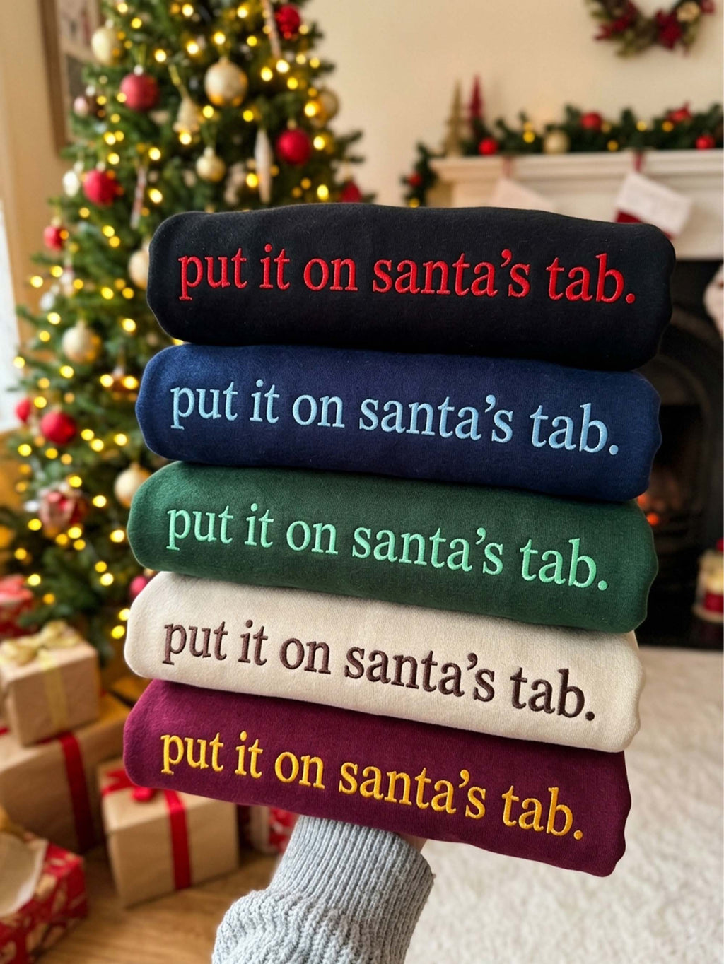 Funny Christmas Sweatshirt, Put It on Santas Tab Christmas Shirt, Ugly Sweater, Embroidered Hoodie, Cozy Holiday Gifts