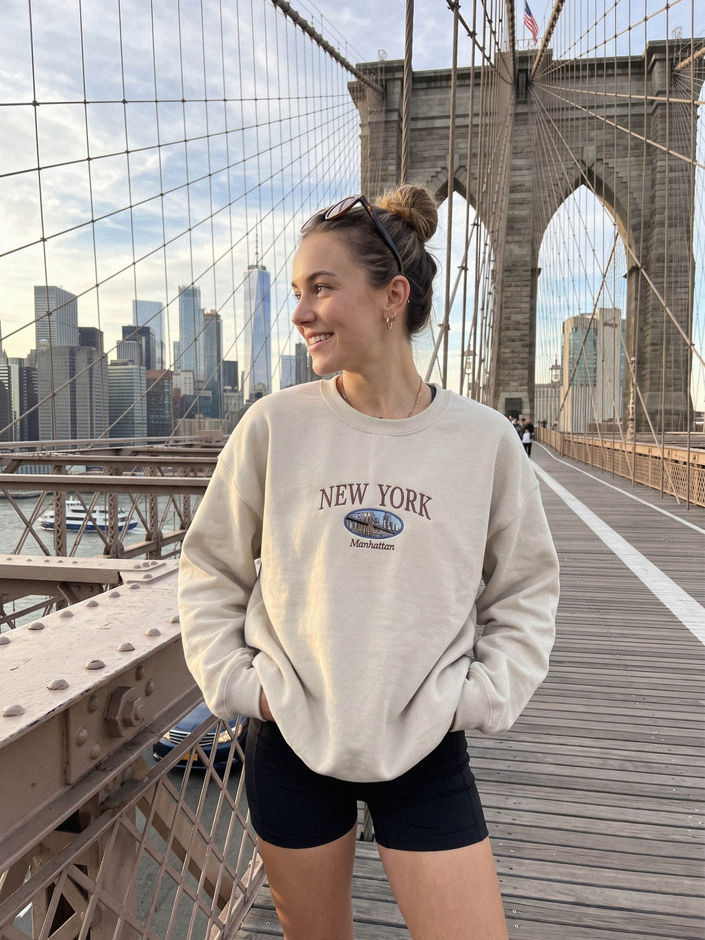 New York City Crewneck Sweatshirt, Brooklyn Bridge Shirt, Manhattan Embroidered Hoodie, NYC Skyline, New York Gifts