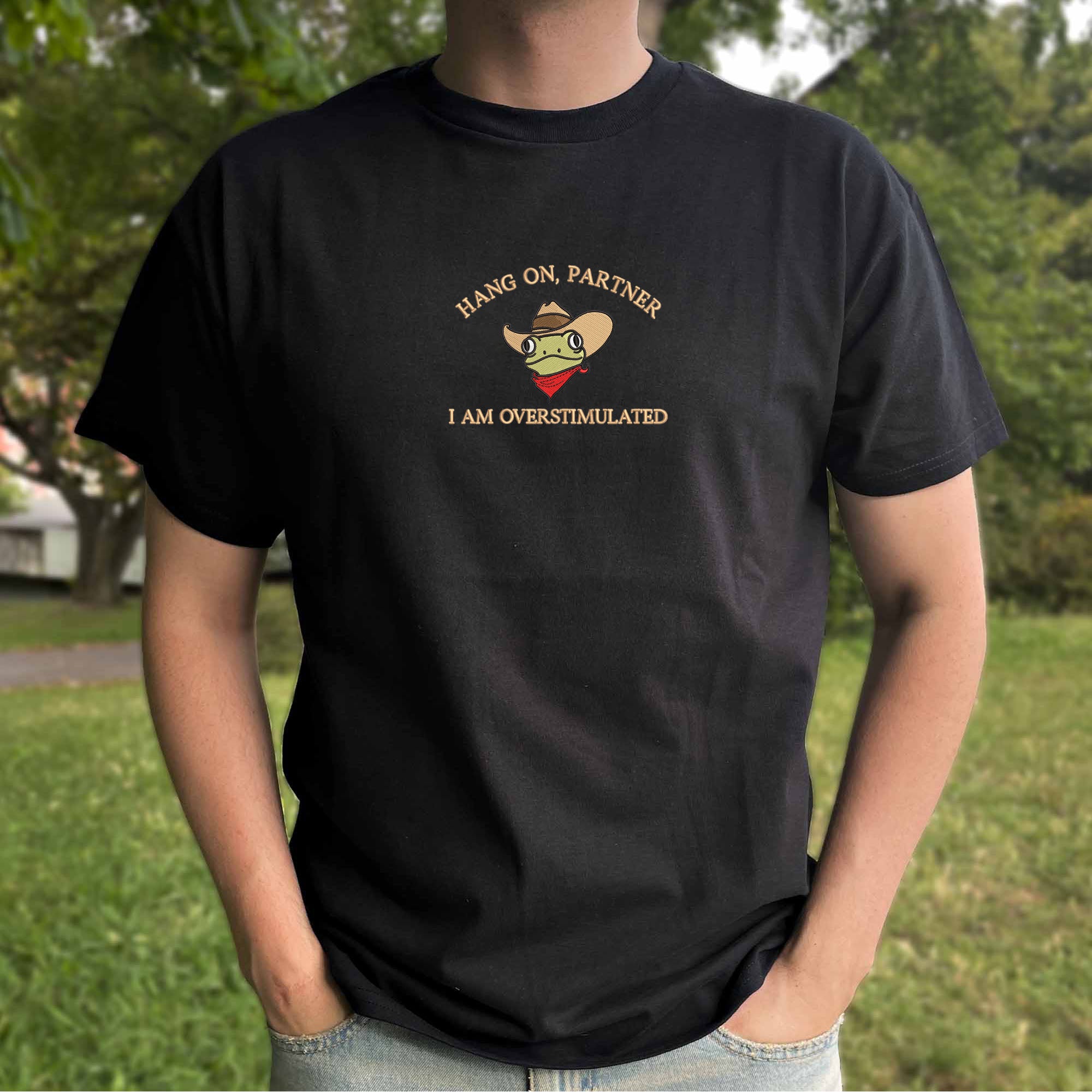 Cowboy frog overstimulated embroidery design