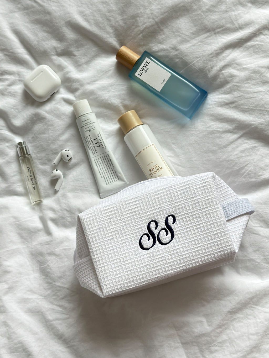 Personalized Makeup Bag/Waffle Cosmetic Bag | Custom Embroidered Toiletry Pouch – Bridesmaid Gift, Travel Bag, Christmas Gift for her