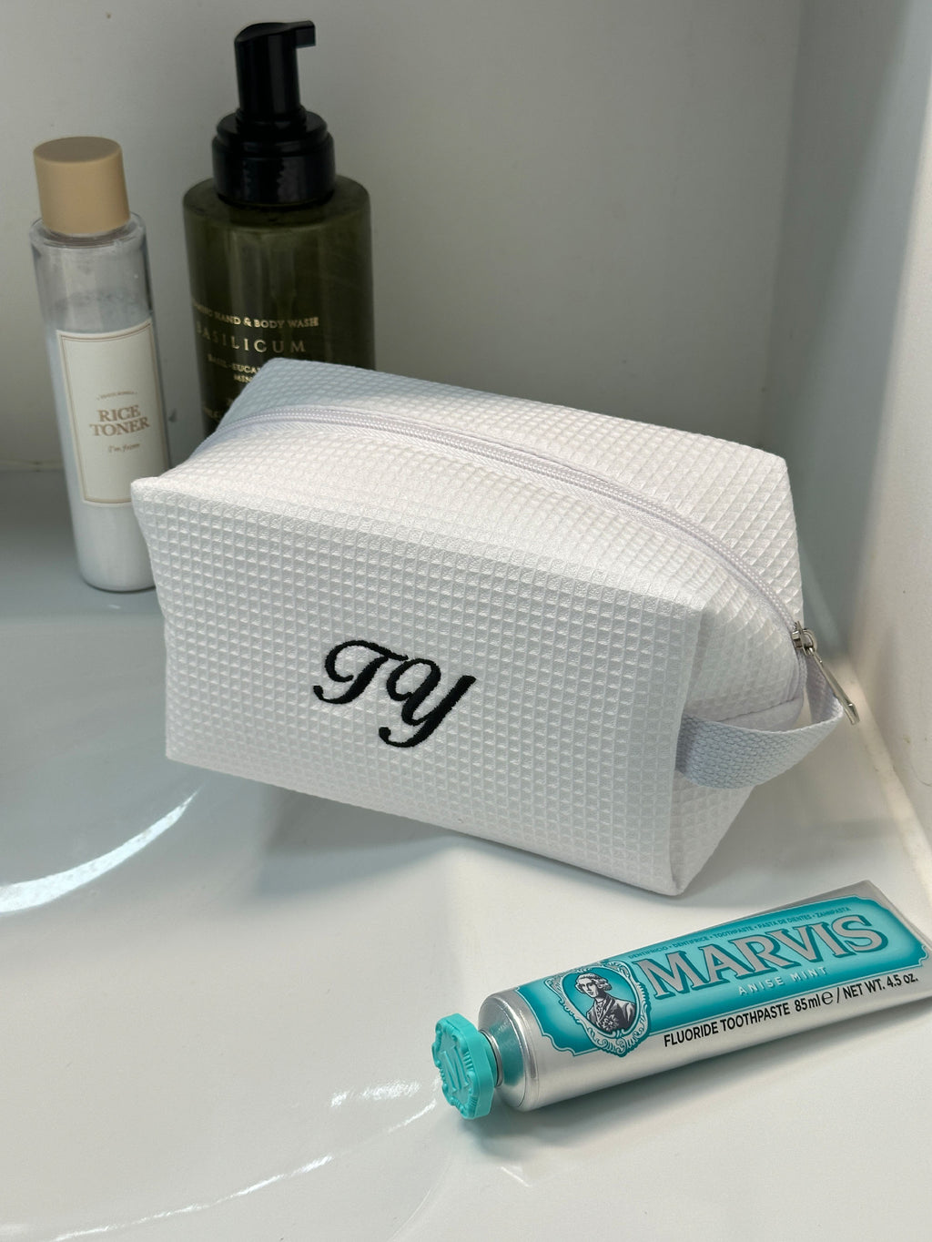 Personalized Makeup Bag/Waffle Cosmetic Bag | Custom Embroidered Toiletry Pouch – Bridesmaid Gift, Travel Bag, Christmas Gift for her