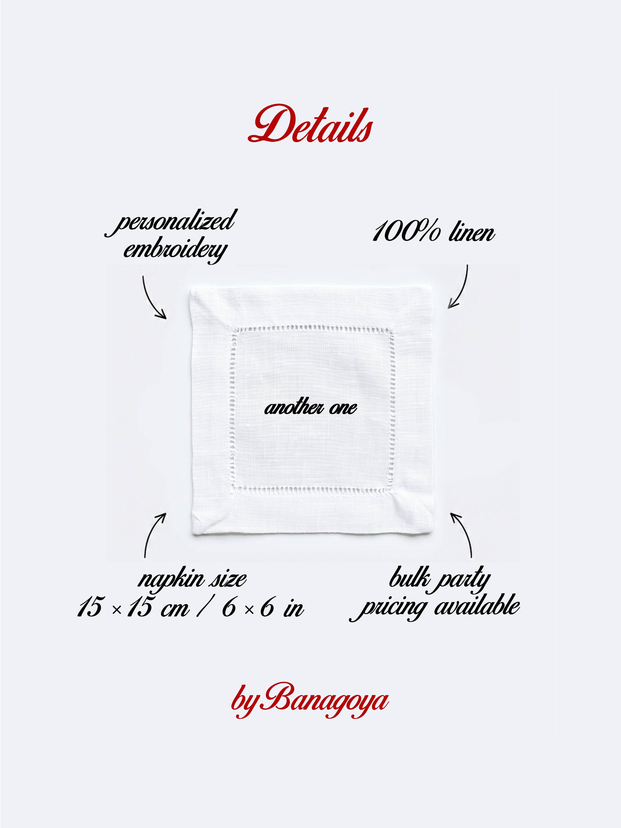 Custom Embroidered Cocktail Napkins, Monogrammed Linen Napkins, Personalized Wedding Napkins