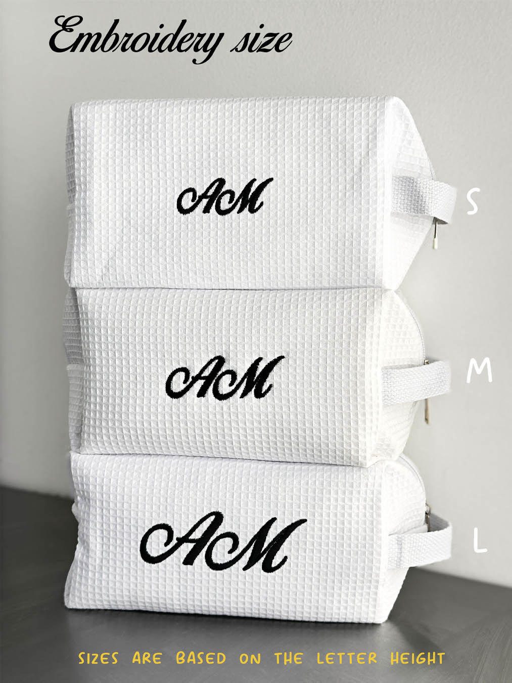 Cosmetic bag with embroidered initials