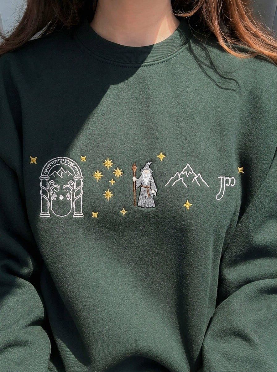 Grey Wizard Crewneck Sweatshirt, Dark Fantasy Embroidered Hoodie, Book Shirt, Bookish Merch, Book Lover Gift