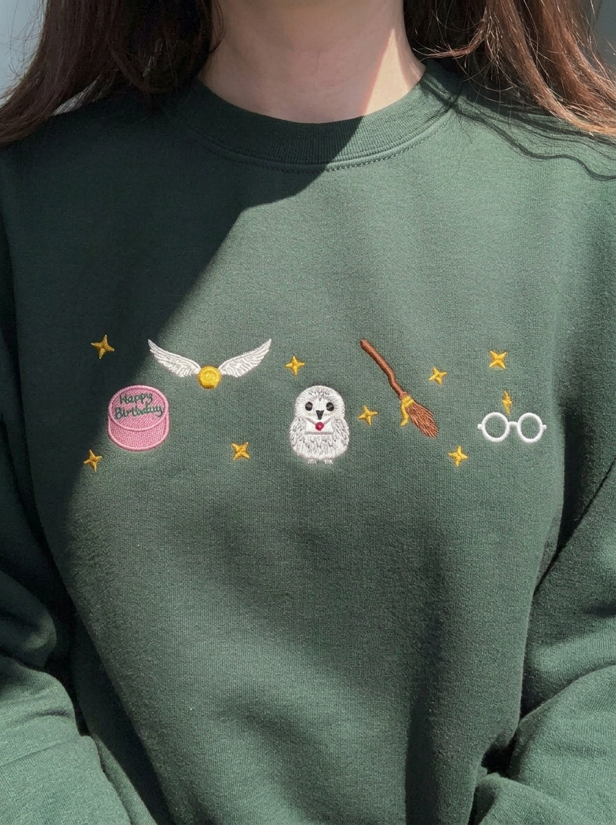 Wizard Embroidered Sweatshirt, Magical Owl Hoodie, Bookish Crewneck, Fantasy Shirt, Gifts for Book Lovers