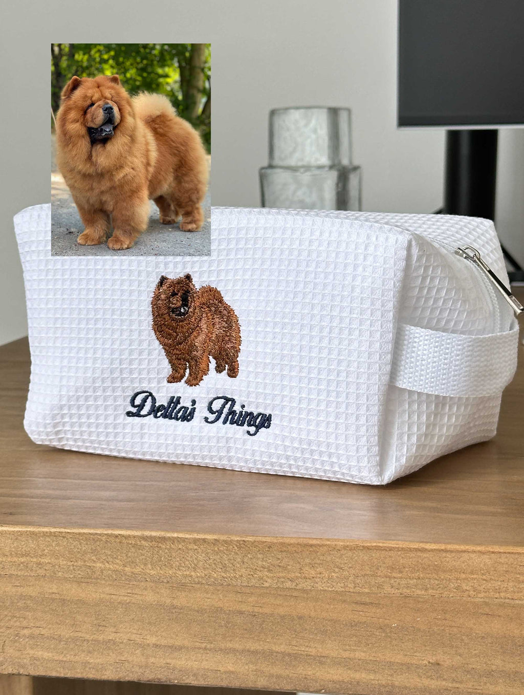 Personalized Dog Mom Waffle Pouch, Customized 36 Dog Breeds, Custom Embroidered Dog Makeup Bag