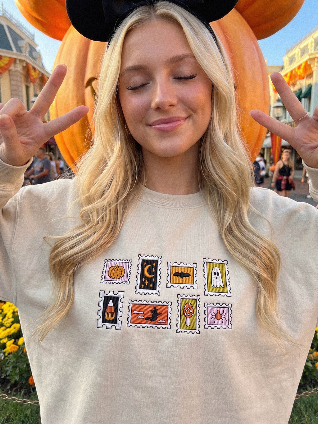Halloween Stamps Shirt, Halloween Sweatshirt, Embroidered Hoodie, Spooky Season, Fall Style Clothing Gift