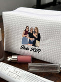 Custom Makeup Bag with Photo or Logo, Embroidered Waffle Cosmetic Pouch, Personalized Gifts for Her