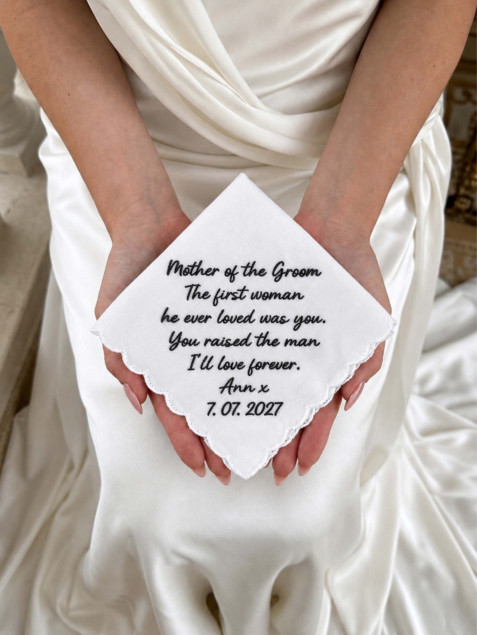 Personalized Wedding Handkerchief for Mother of the Groom