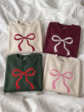 Coquette Christmas Bow Sweatshirt, Cute Holiday Sweater, Embroidered Hoodie, Matching Shirts, Personalized Christmas Gifts for Her