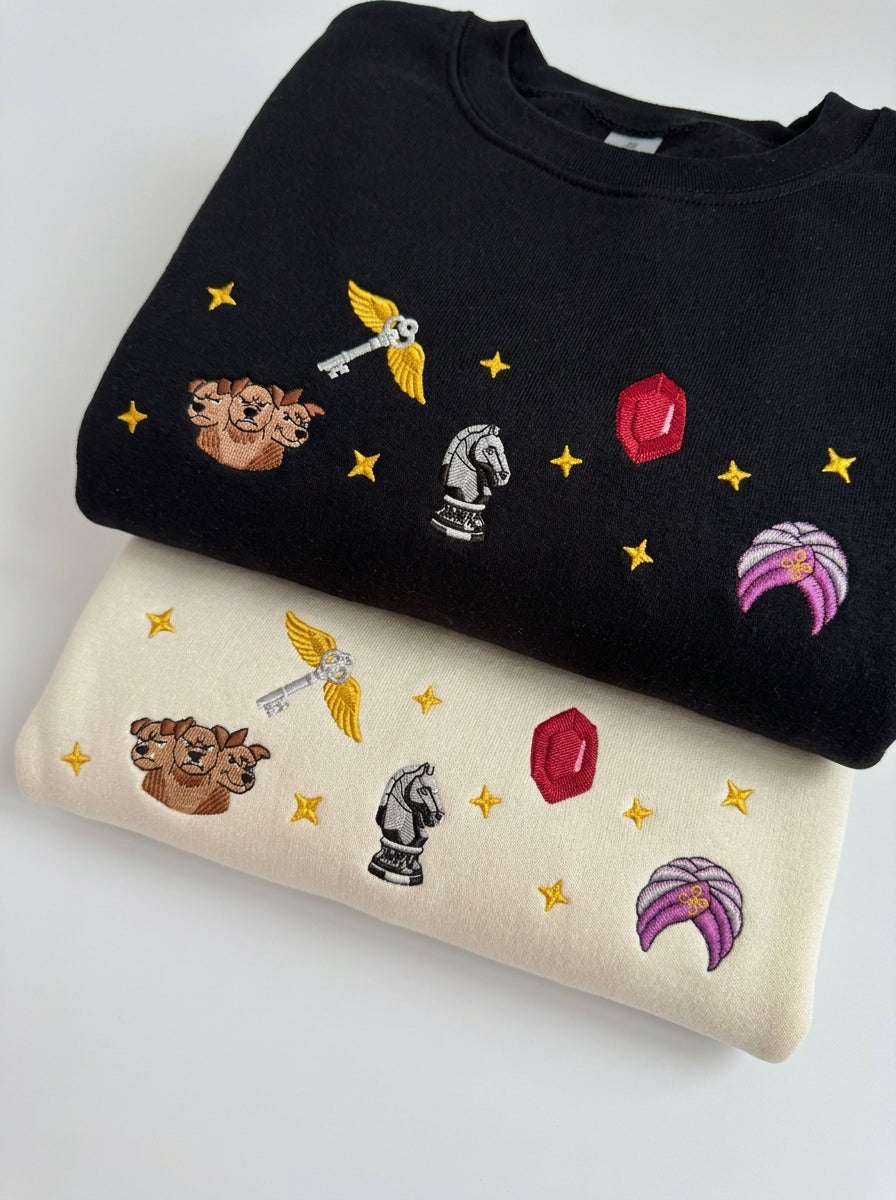 Wizard Embroidered Sweatshirt, Winged Key Hoodie, Magical Chess Crewneck, Fantasy Shirt, Bookish Gifts