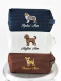 Personalized Dog Mom Waffle Pouch, Customized 36 Dog Breeds, Custom Embroidered Dog Makeup Bag