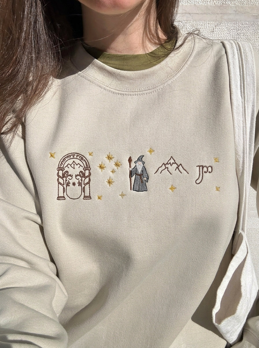 Grey Wizard Crewneck Sweatshirt, Dark Fantasy Embroidered Hoodie, Book Shirt, Bookish Merch, Book Lover Gift