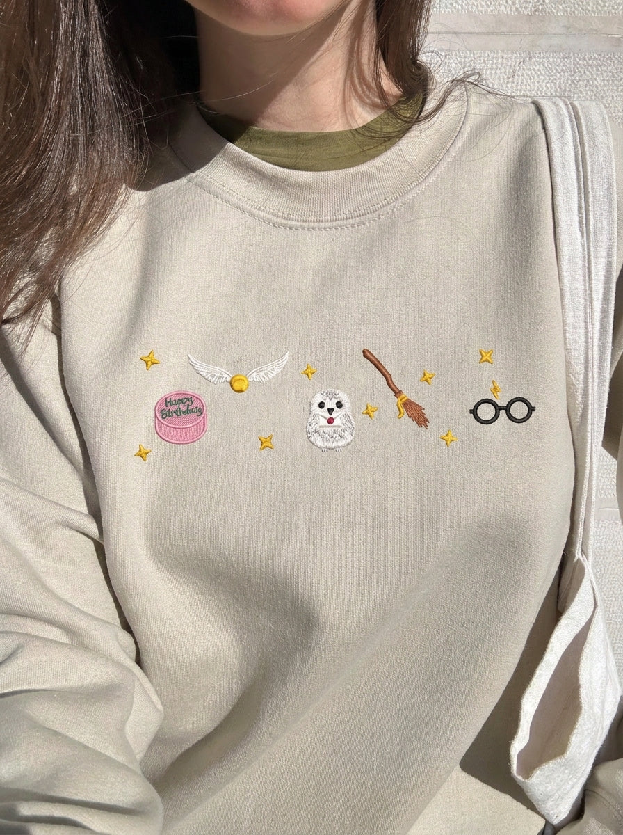Wizard Embroidered Sweatshirt, Magical Owl Hoodie, Bookish Crewneck, Fantasy Shirt, Gifts for Book Lovers