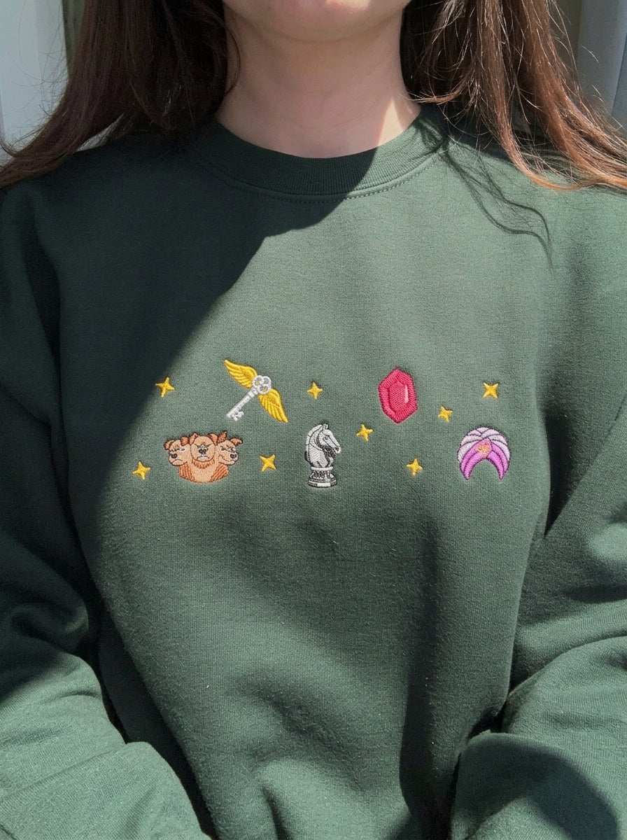 Wizard Embroidered Sweatshirt, Winged Key Hoodie, Magical Chess Crewneck, Fantasy Shirt, Bookish Gifts