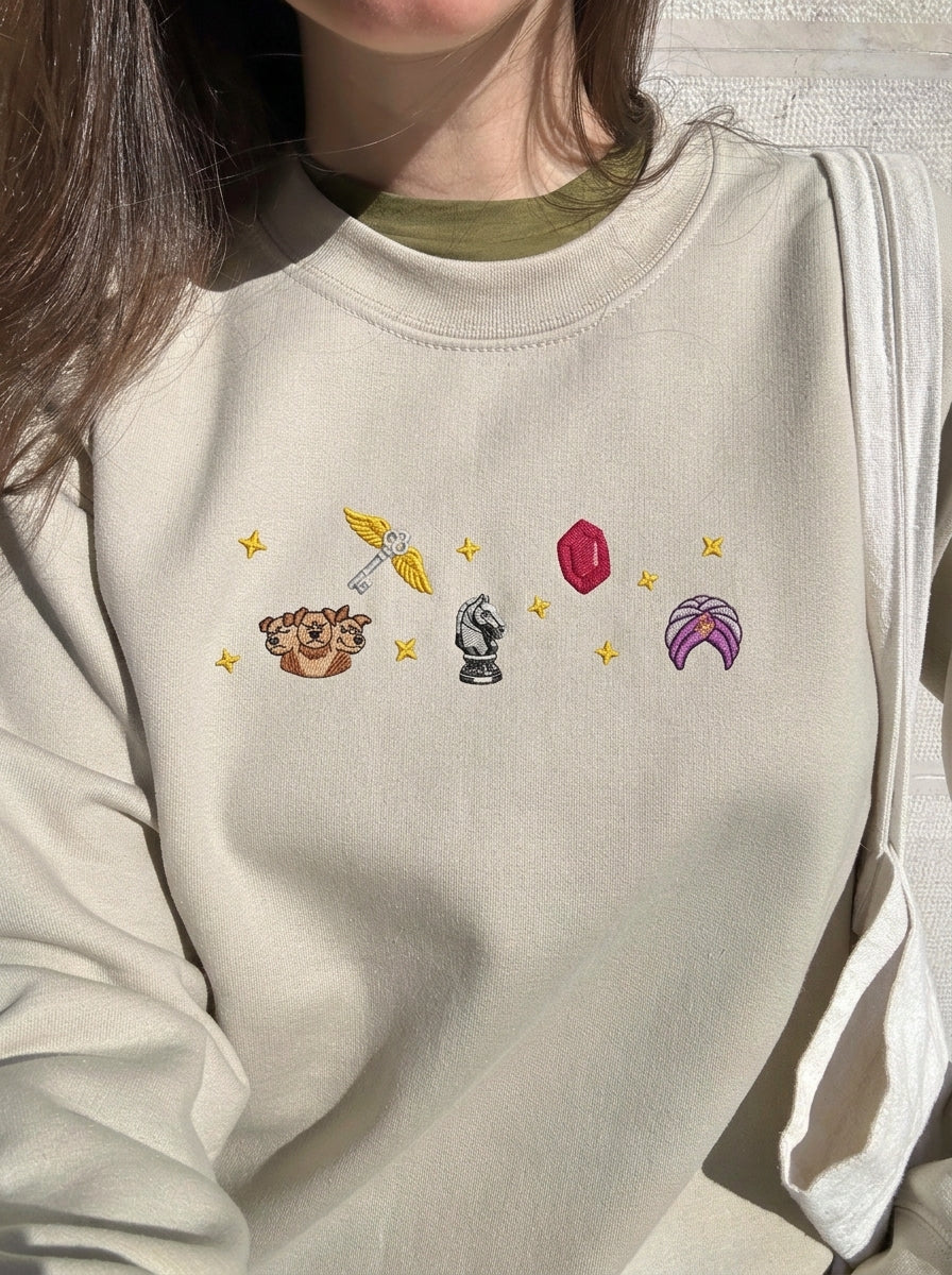 Wizard Embroidered Sweatshirt, Winged Key Hoodie, Magical Chess Crewneck, Fantasy Shirt, Bookish Gifts
