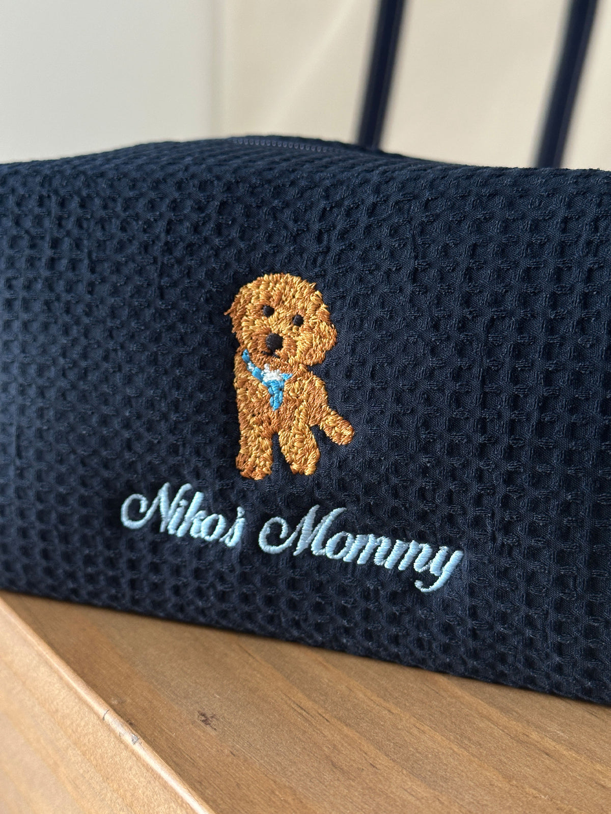 Personalized Dog Mom Waffle Pouch, Customized 36 Dog Breeds, Custom Embroidered Dog Makeup Bag