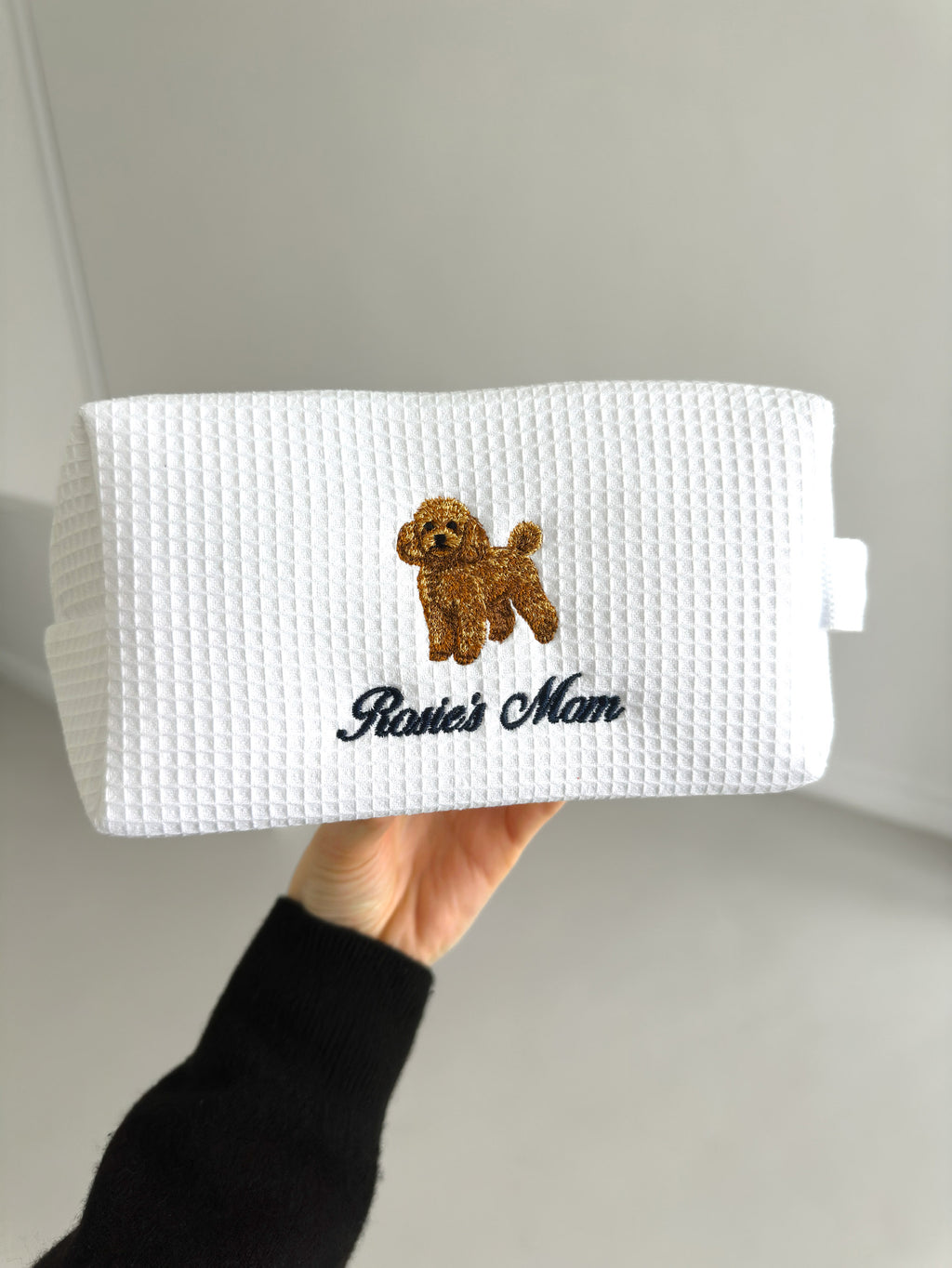 Personalized Dog Mom Waffle Pouch, Customized 36 Dog Breeds, Custom Embroidered Dog Makeup Bag