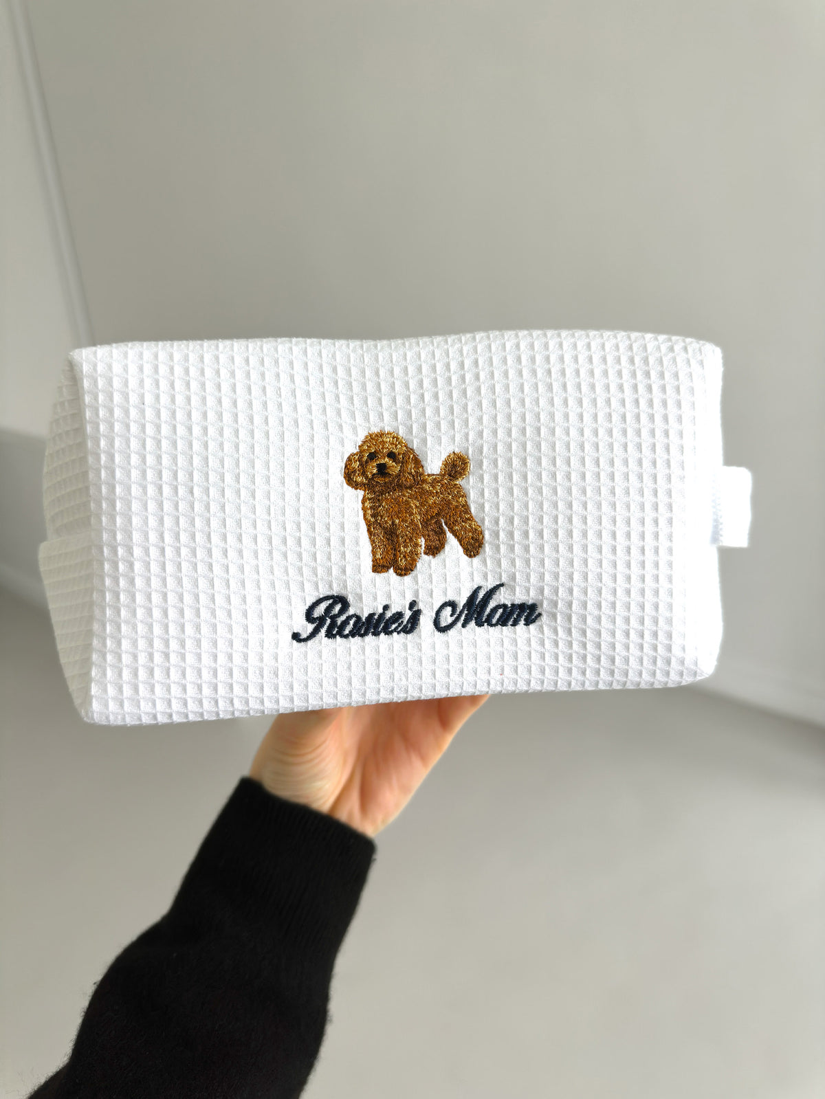 Personalized Dog Mom Waffle Pouch, Customized 36 Dog Breeds, Custom Embroidered Dog Makeup Bag