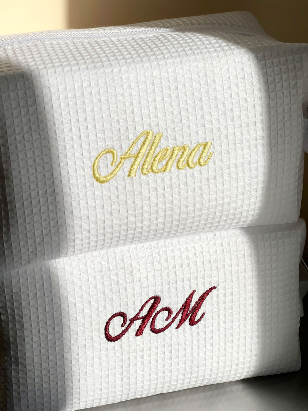 Personalized Waffle Makeup Bag: Custom Embroidered Cosmetic Travel Pouch