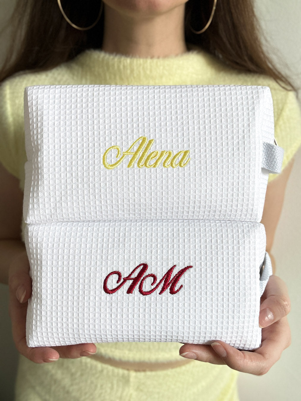 Personalized Waffle Makeup Bag: Custom Embroidered Cosmetic Travel Pouch