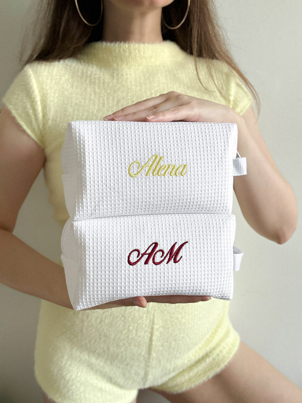Personalized Waffle Makeup Bag: Custom Embroidered Cosmetic Travel Pouch