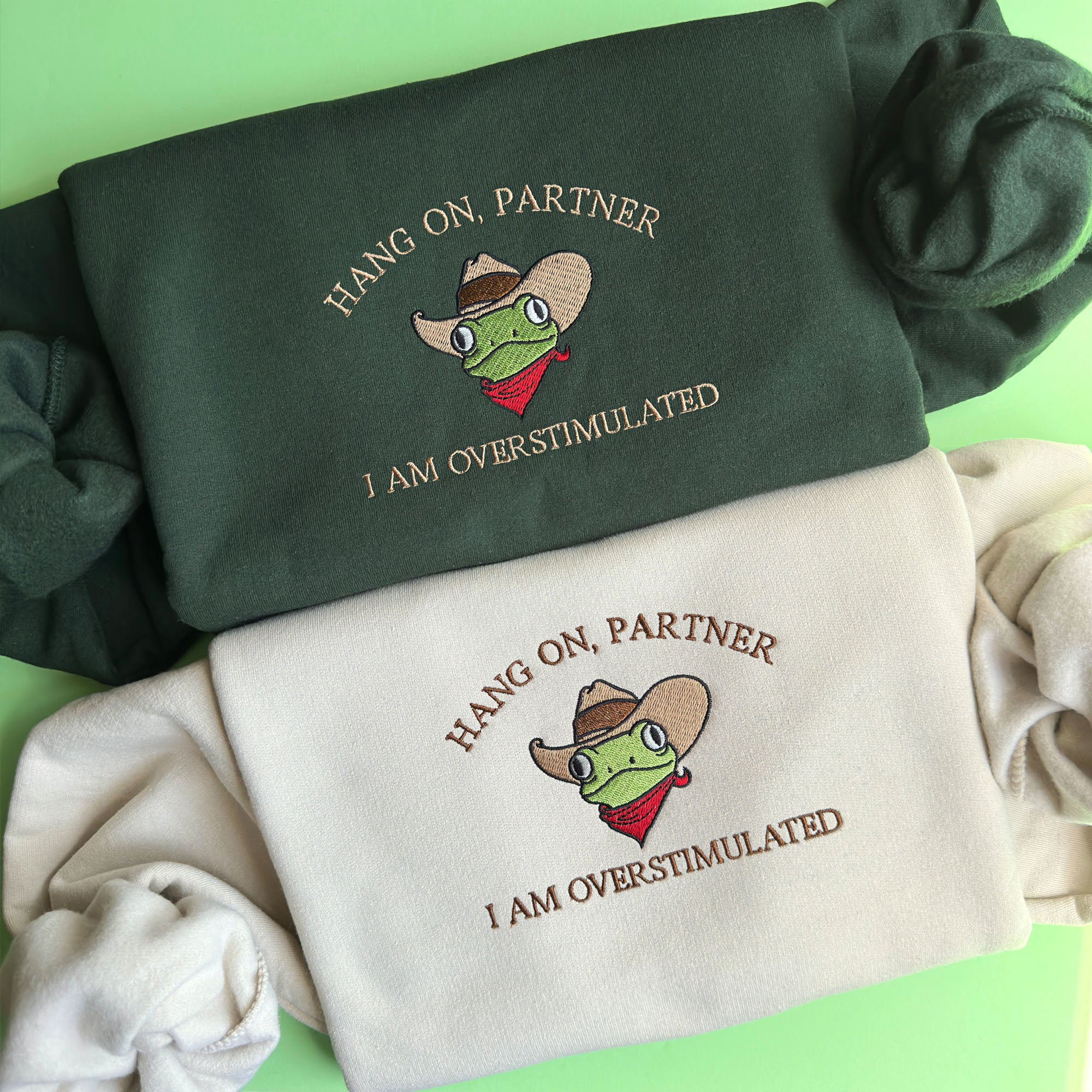 Cowboy frog overstimulated embroidery design