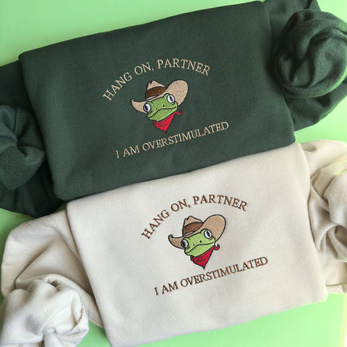 Cowboy frog overstimulated embroidery design