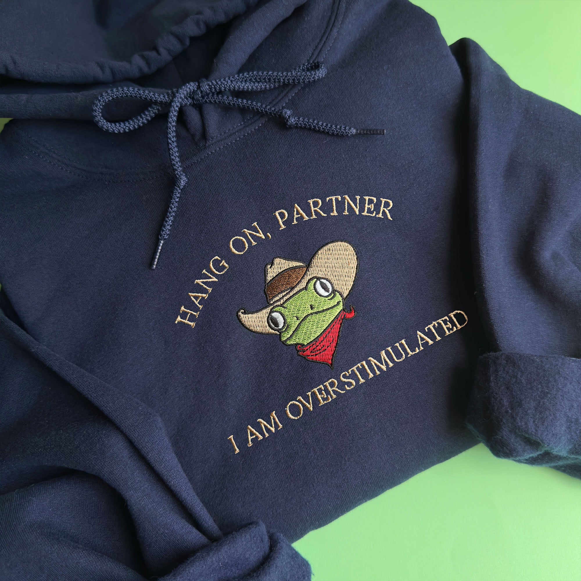 Cowboy frog overstimulated embroidery design