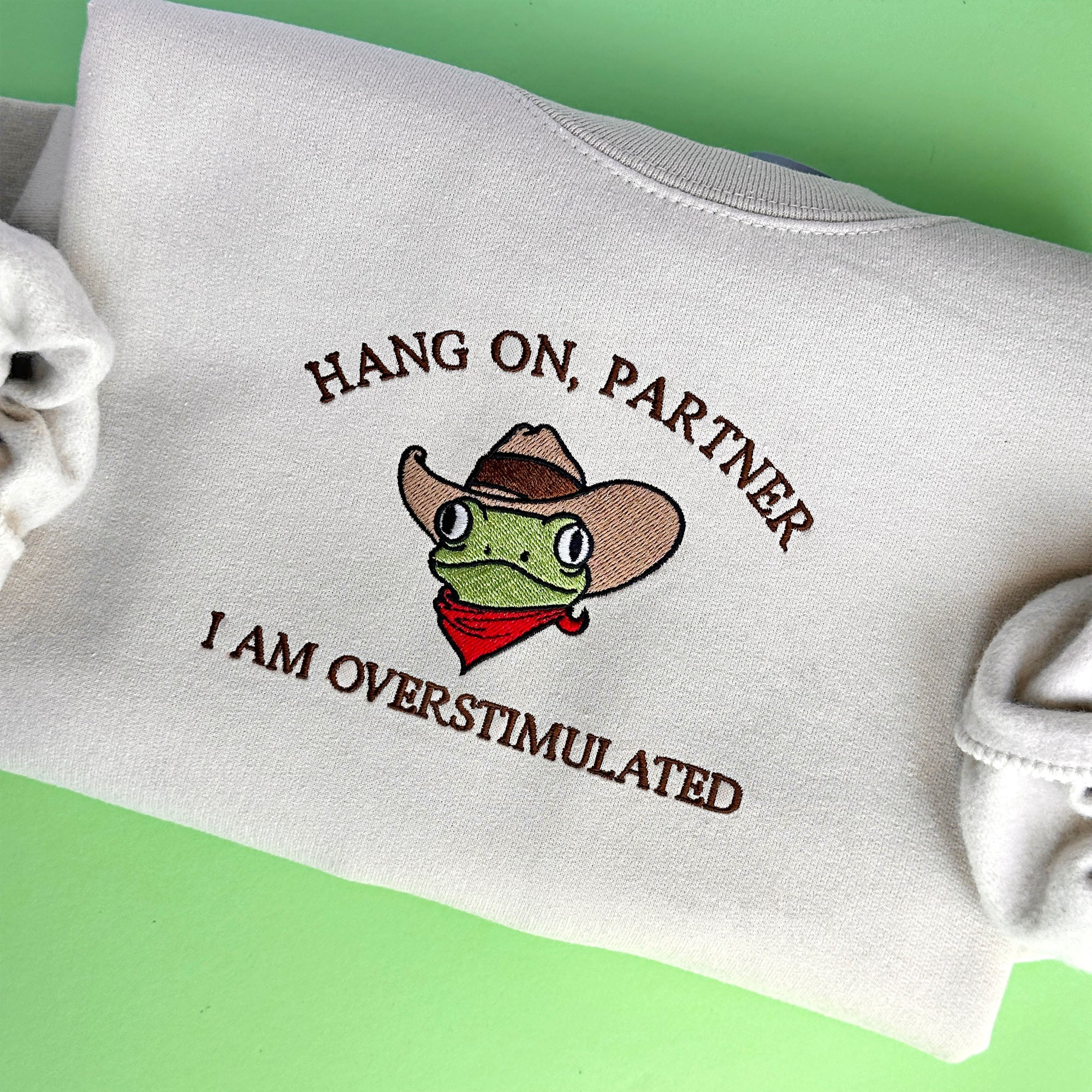 Cowboy frog overstimulated embroidery design