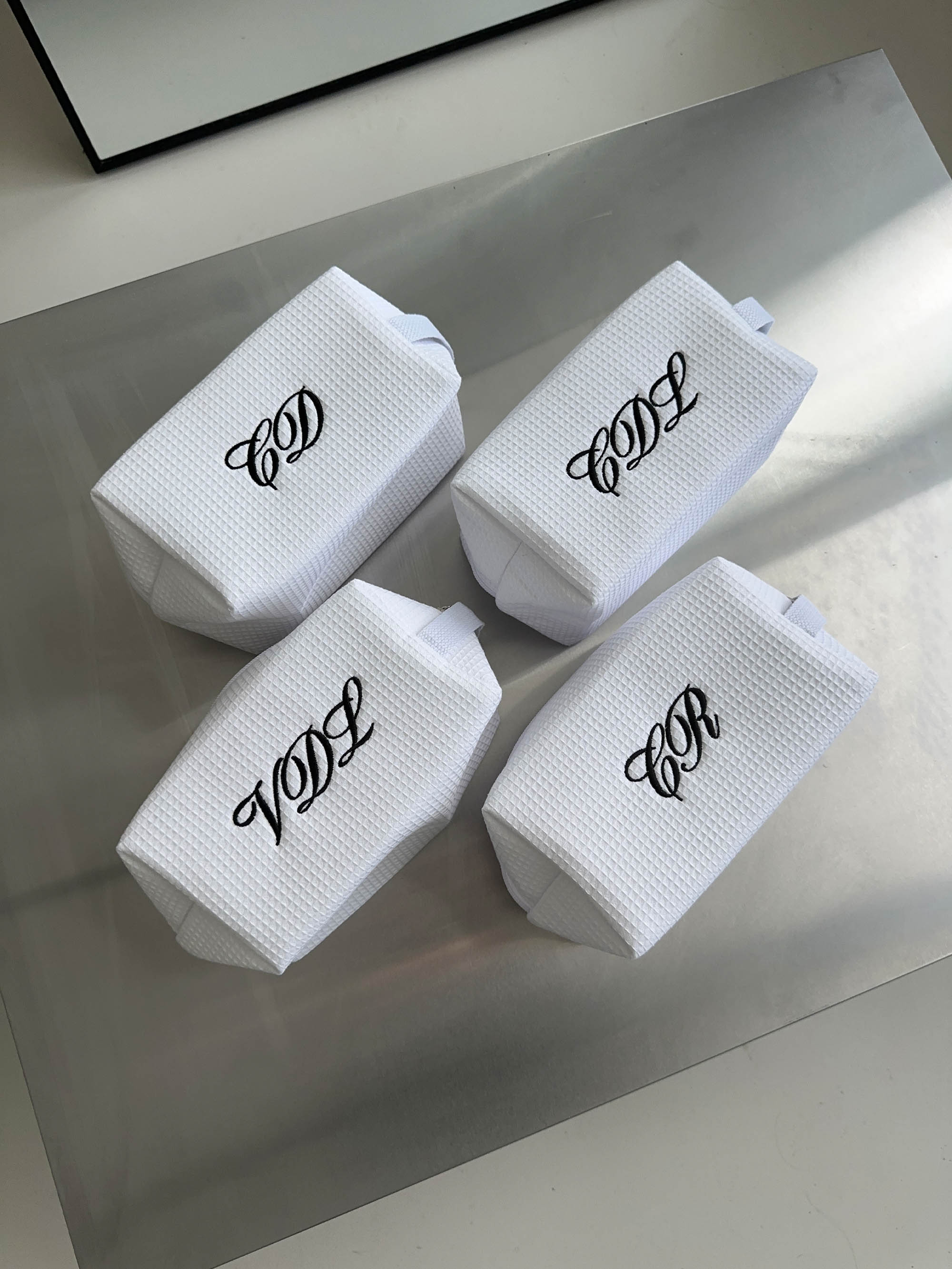 Personalized Makeup Bag – Bridesmaid bags, Minimalist Cosmetic Bag, Waffle Toiletry Pouch, Wedding bridesmaid gifts, Bride Bag