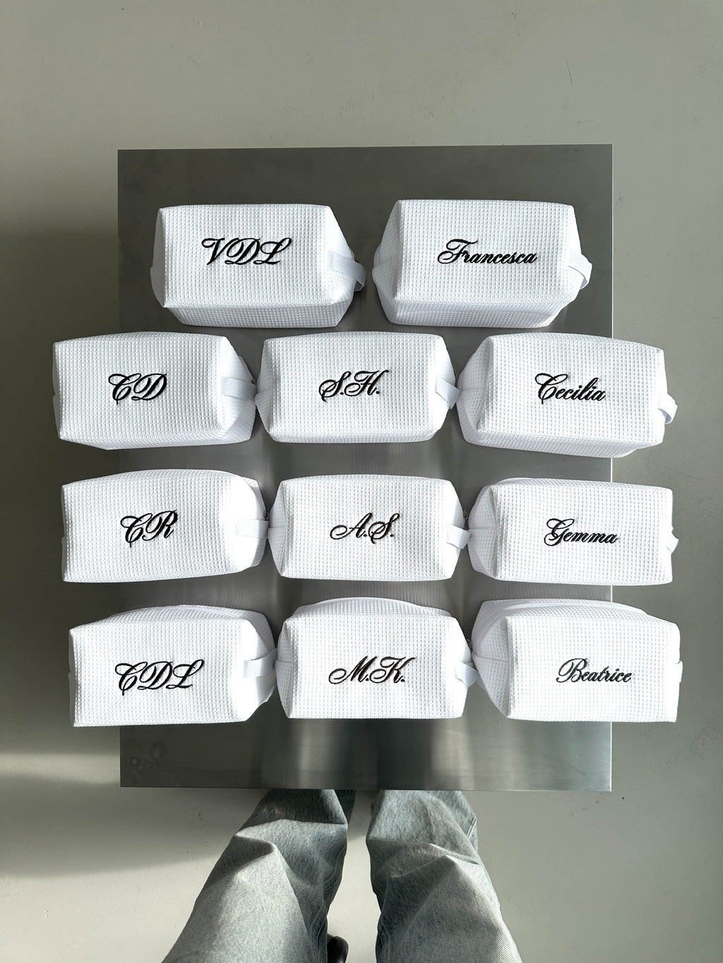 Personalized Makeup Bag – Bridesmaid bags, Minimalist Cosmetic Bag, Waffle Toiletry Pouch, Wedding bridesmaid gifts, Bride Bag