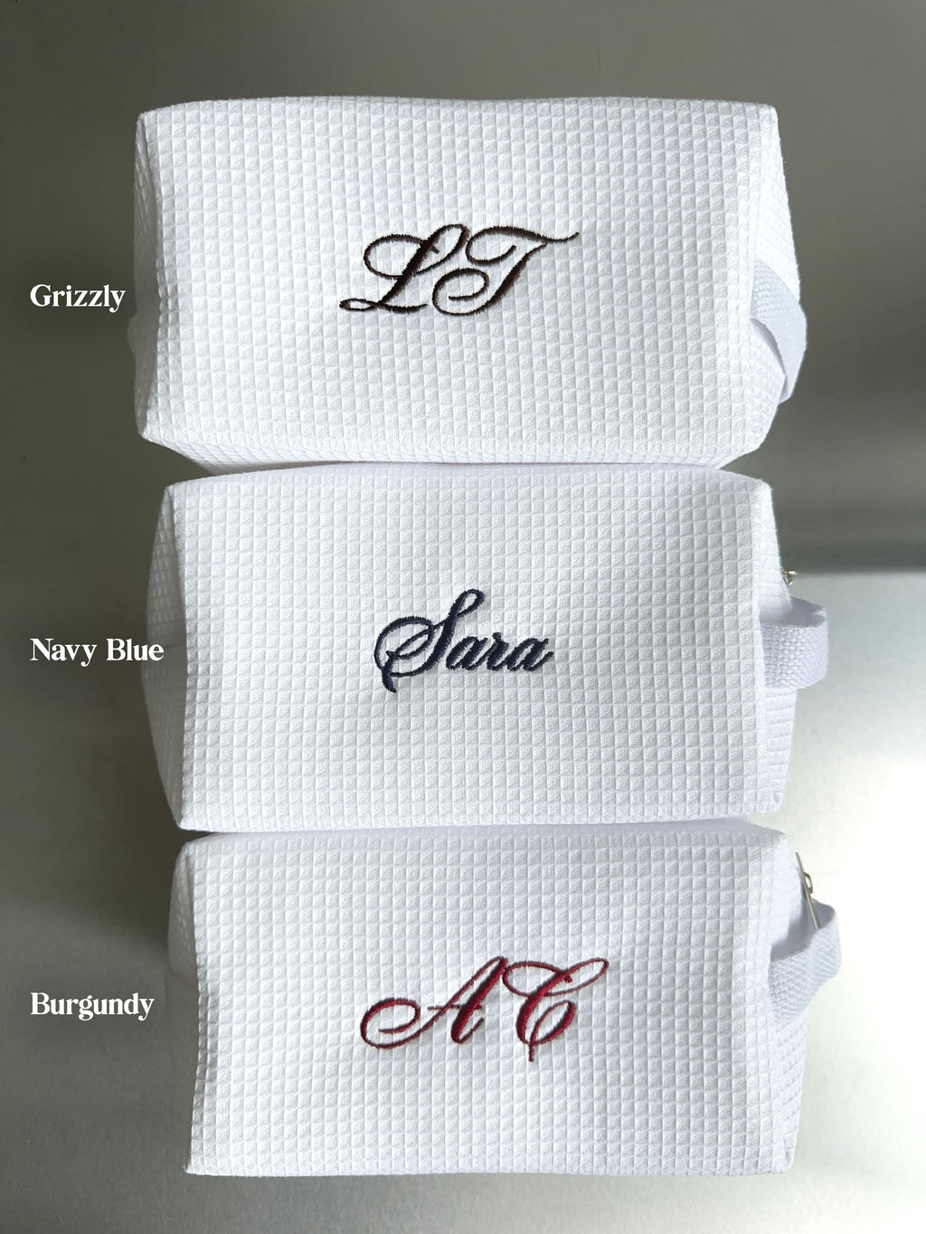 Cosmetic bag with embroidered initials