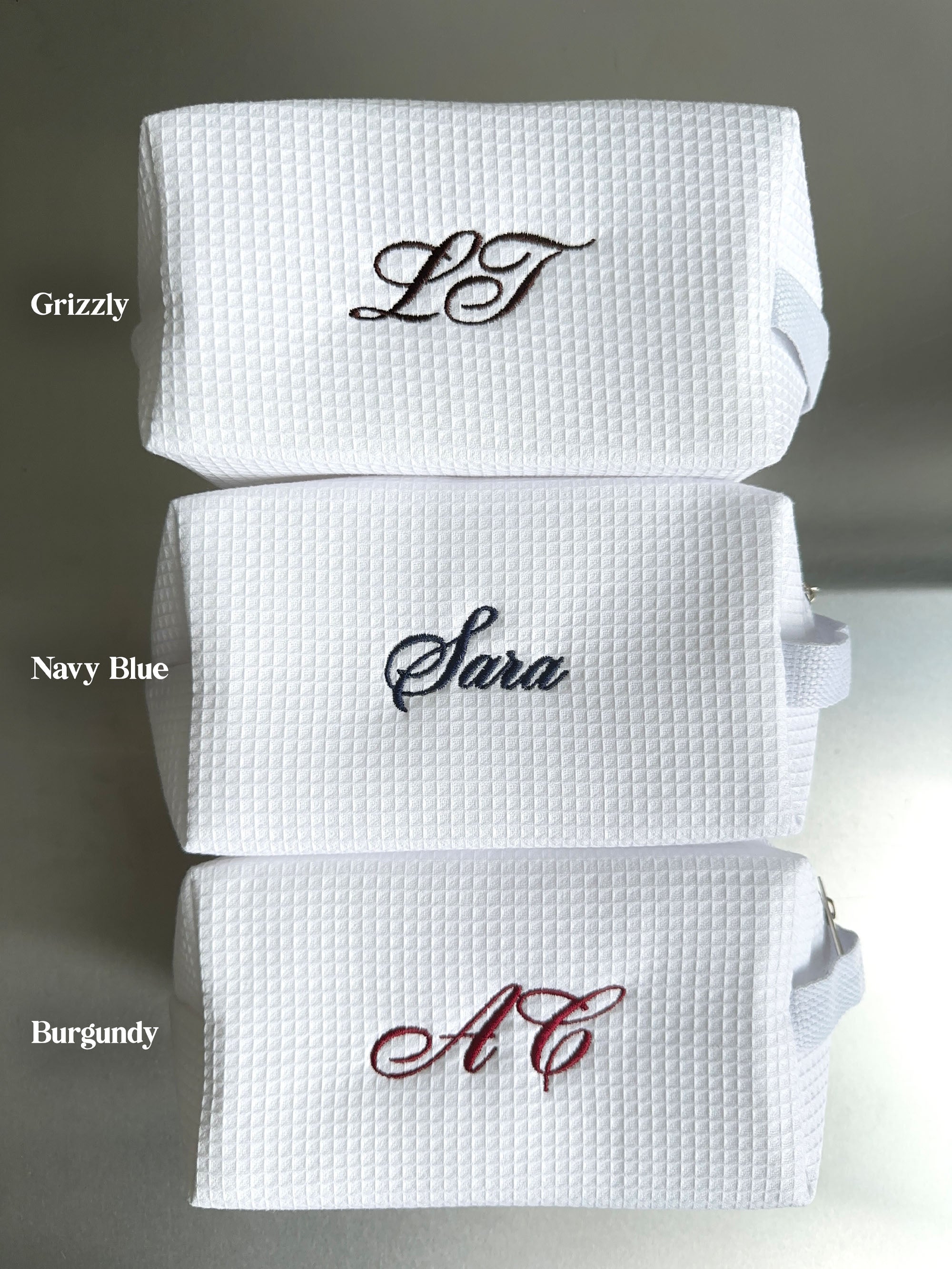 Cosmetic bag with embroidered initials