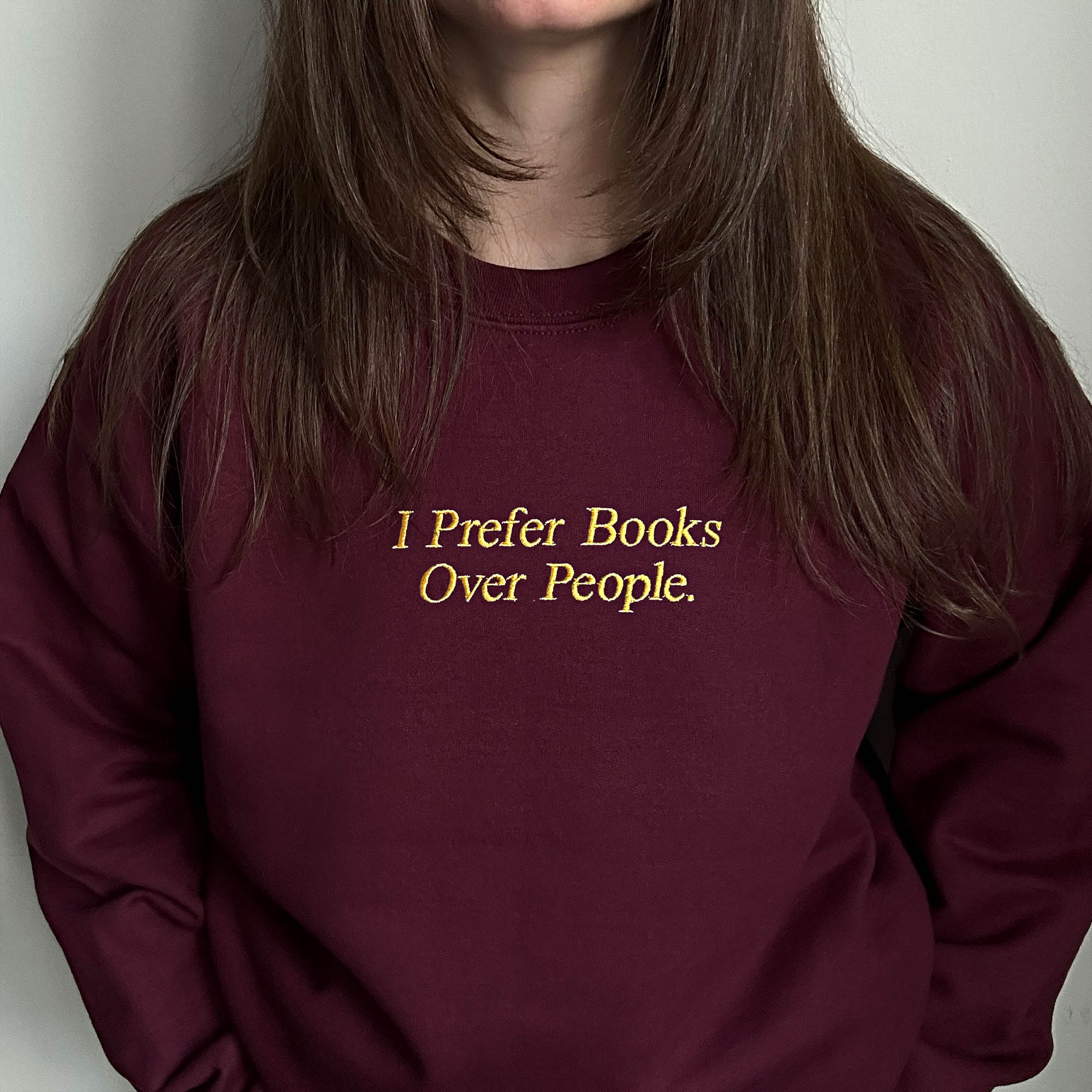 I prefer books over people embroidery design
