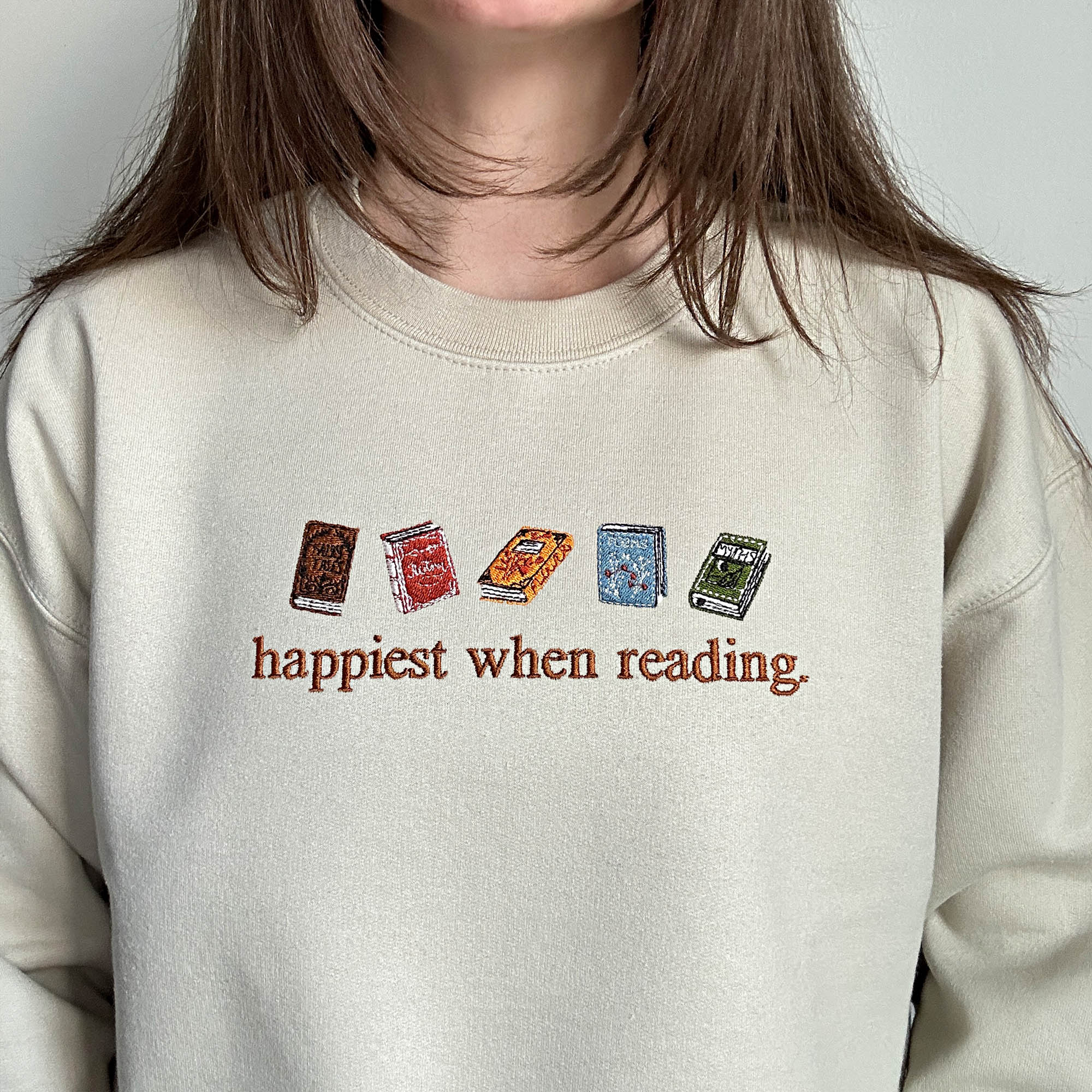 Happiest when reading embroidery design