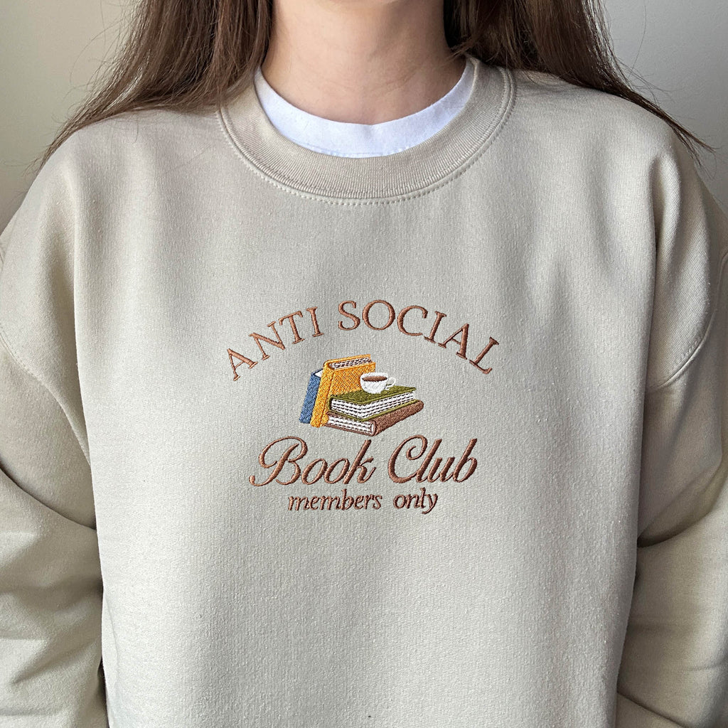 Anti-social book club members only embroidery design
