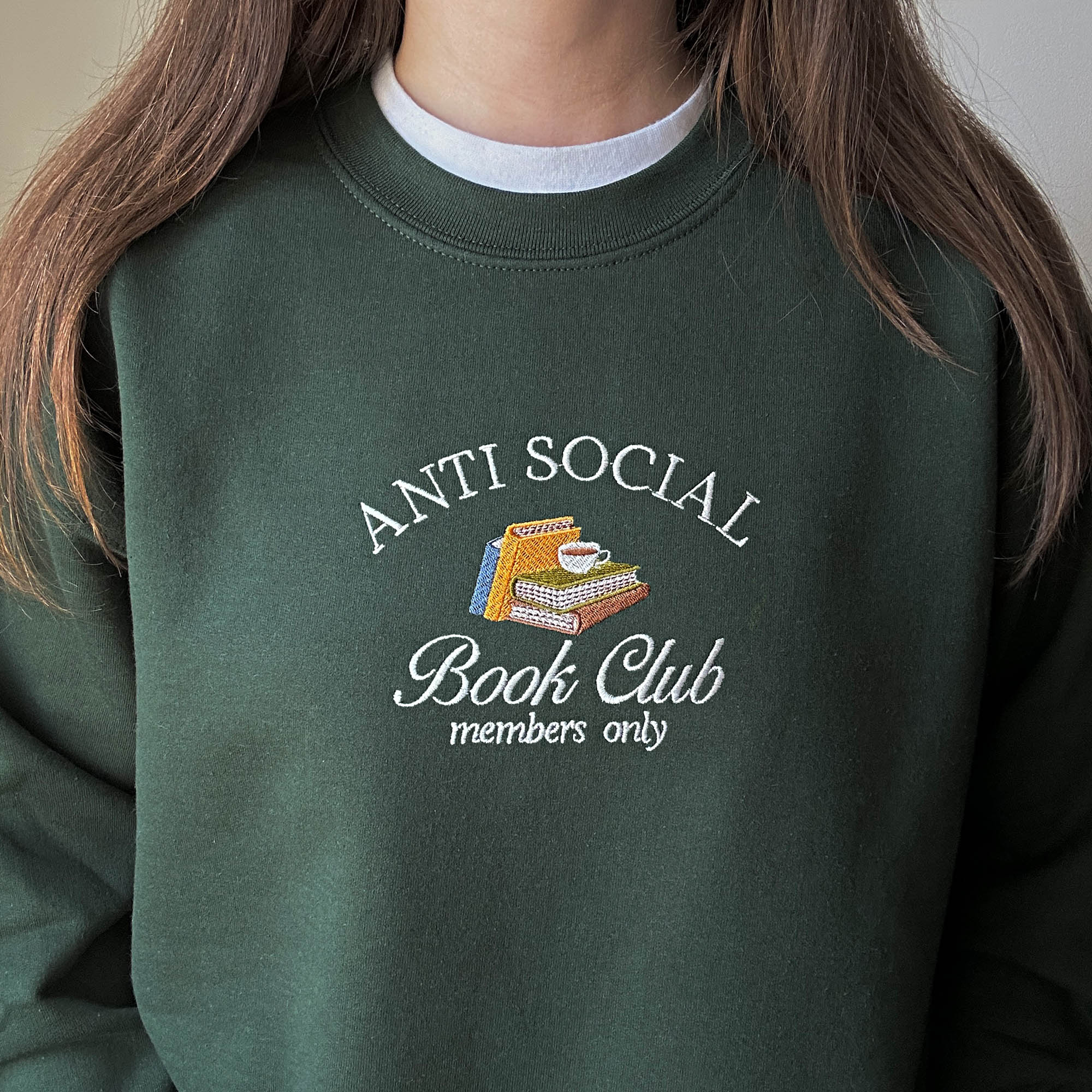 Anti-social book club members only embroidery design