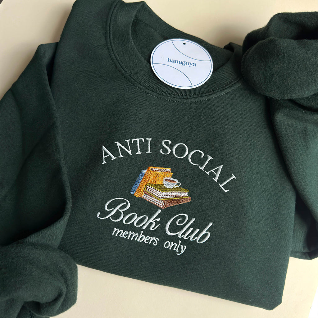 Anti-social book club members only embroidery design