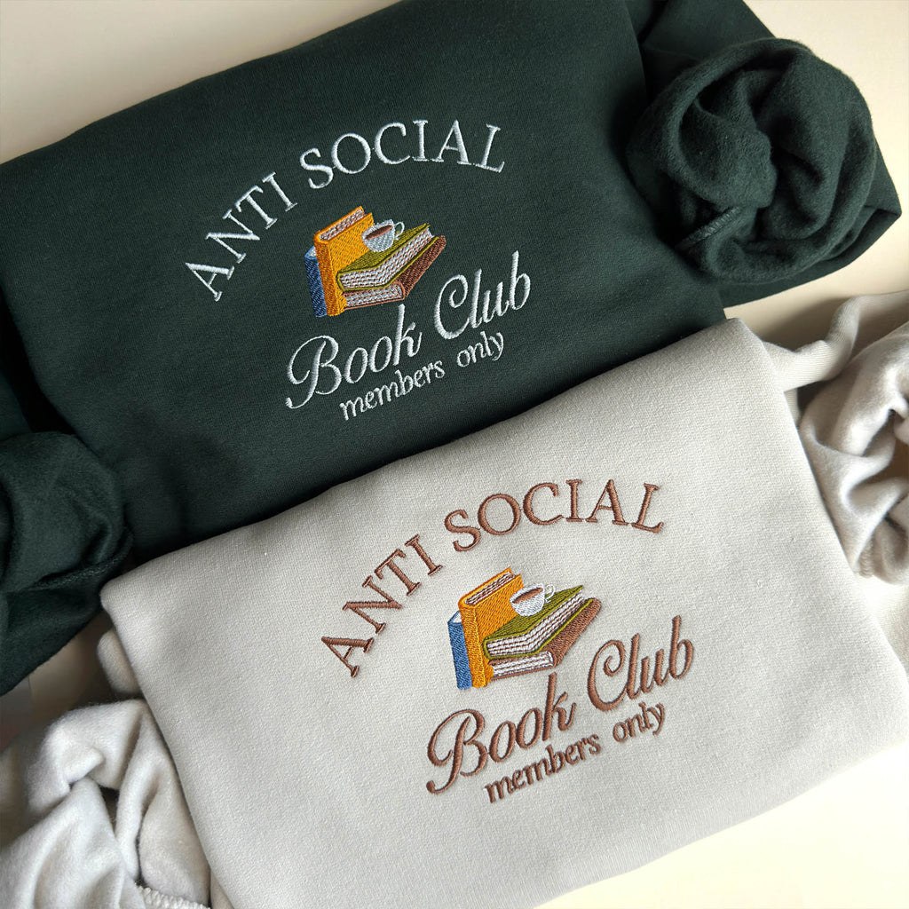 Anti-social book club members only embroidery design