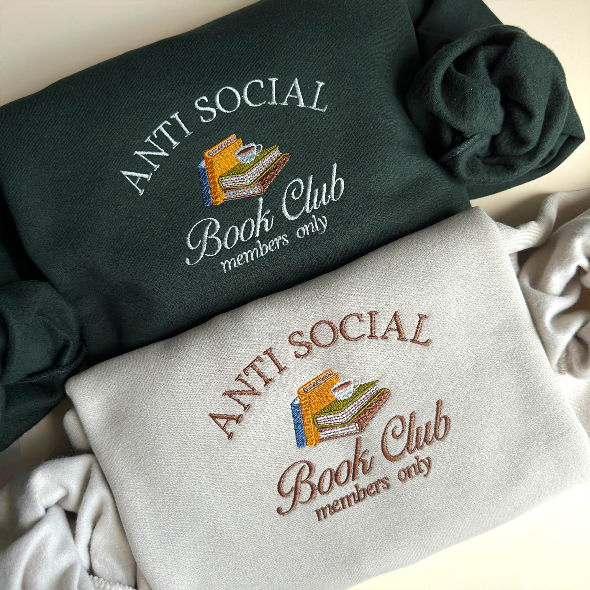 Anti-social book club members only embroidery design