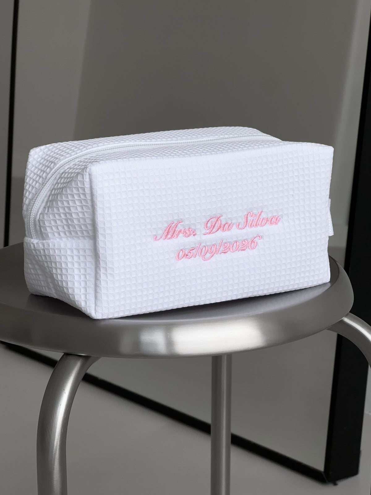 Personalized Bride Bag, Bridal Accessories, Bride To Be Waffle Makeup Pouch, Wedding Gifts