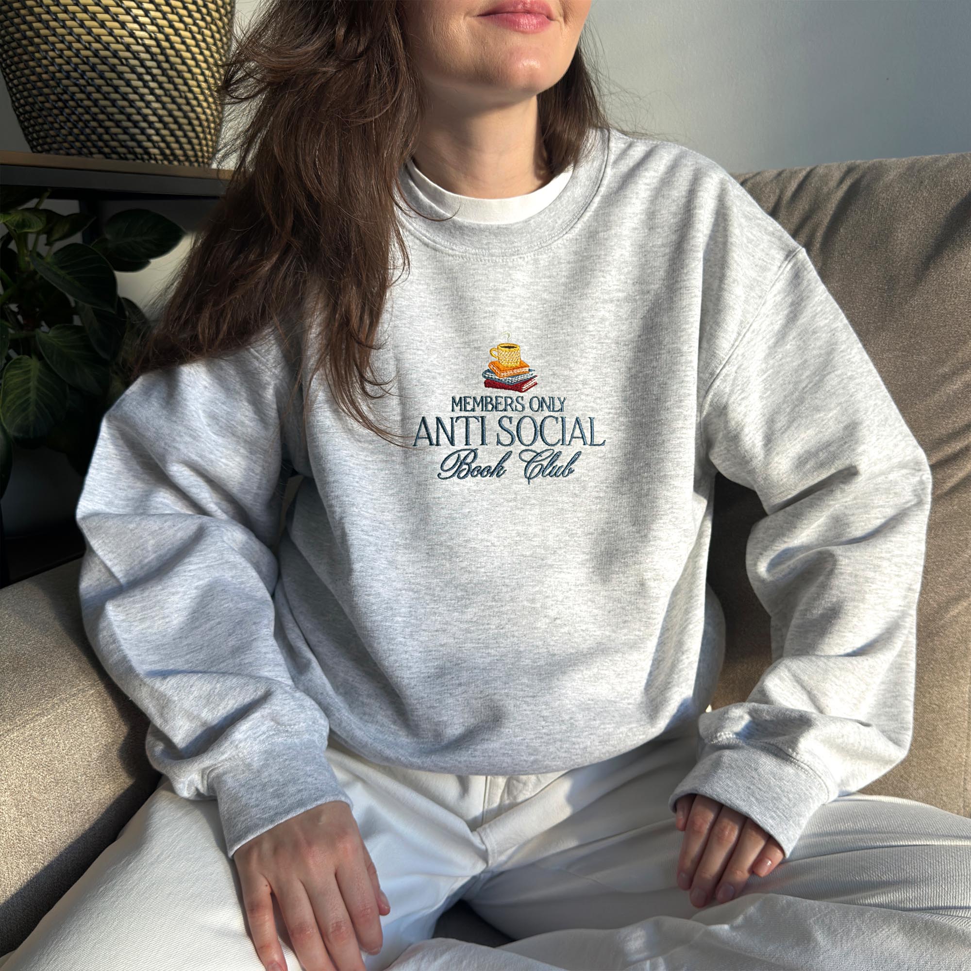 Members only anti-social book club embroidery design