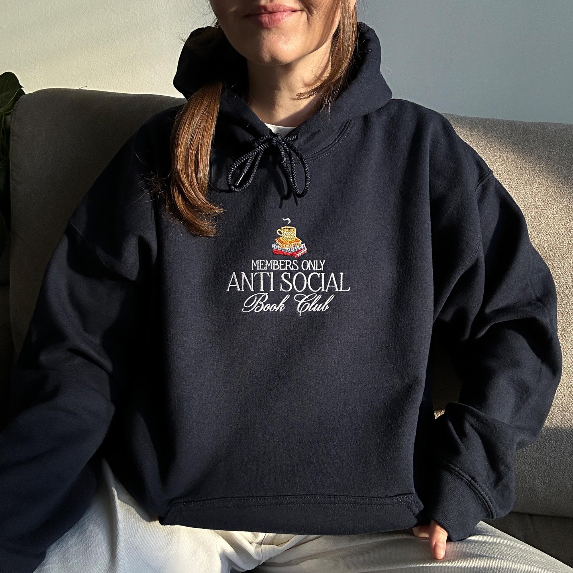 Members only anti-social book club embroidery design