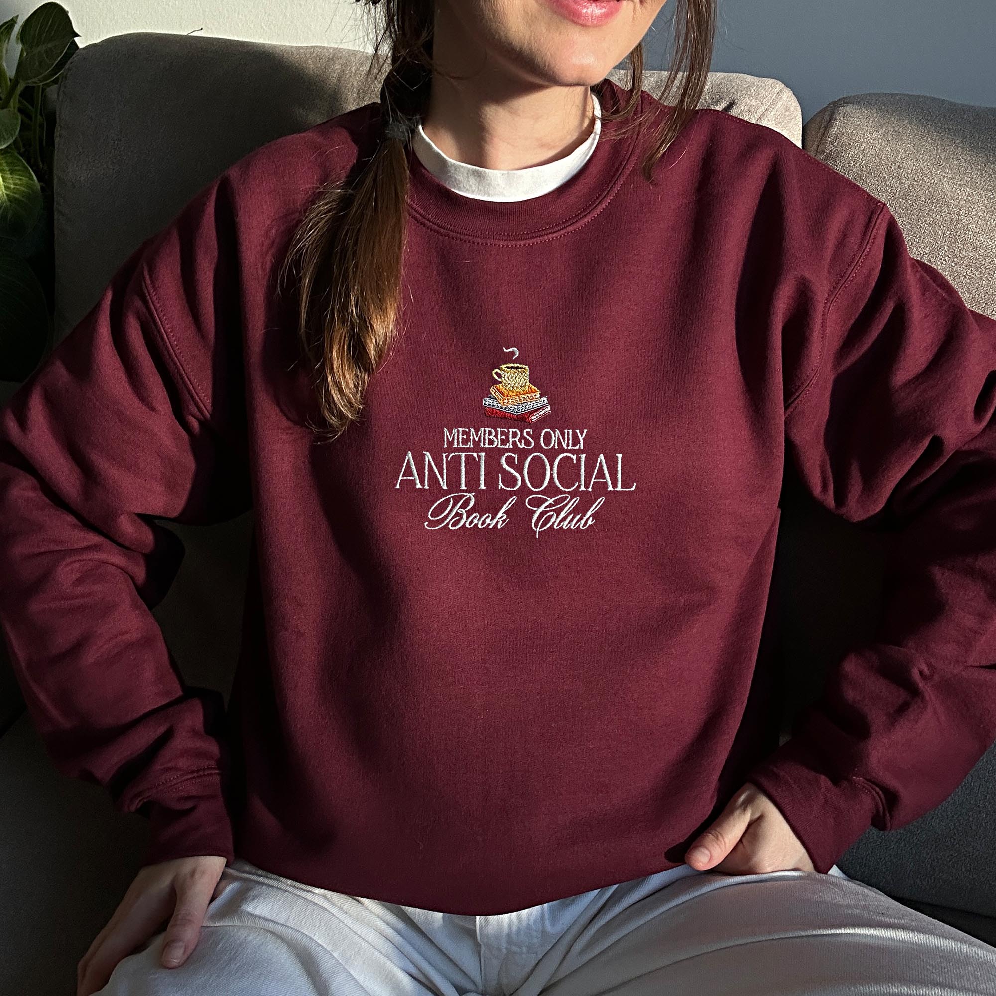 Members only anti-social book club embroidery design