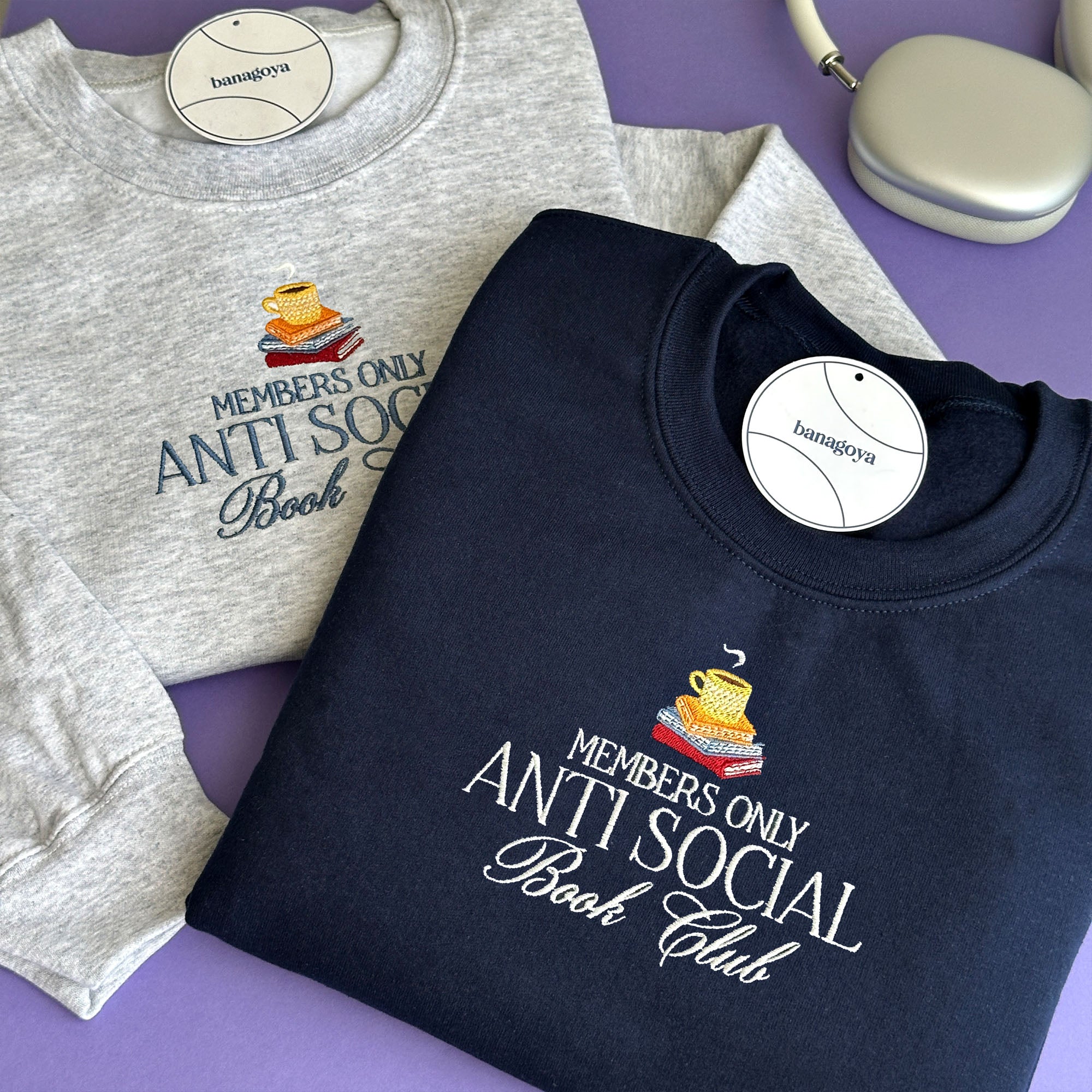 Members only anti-social book club embroidery design