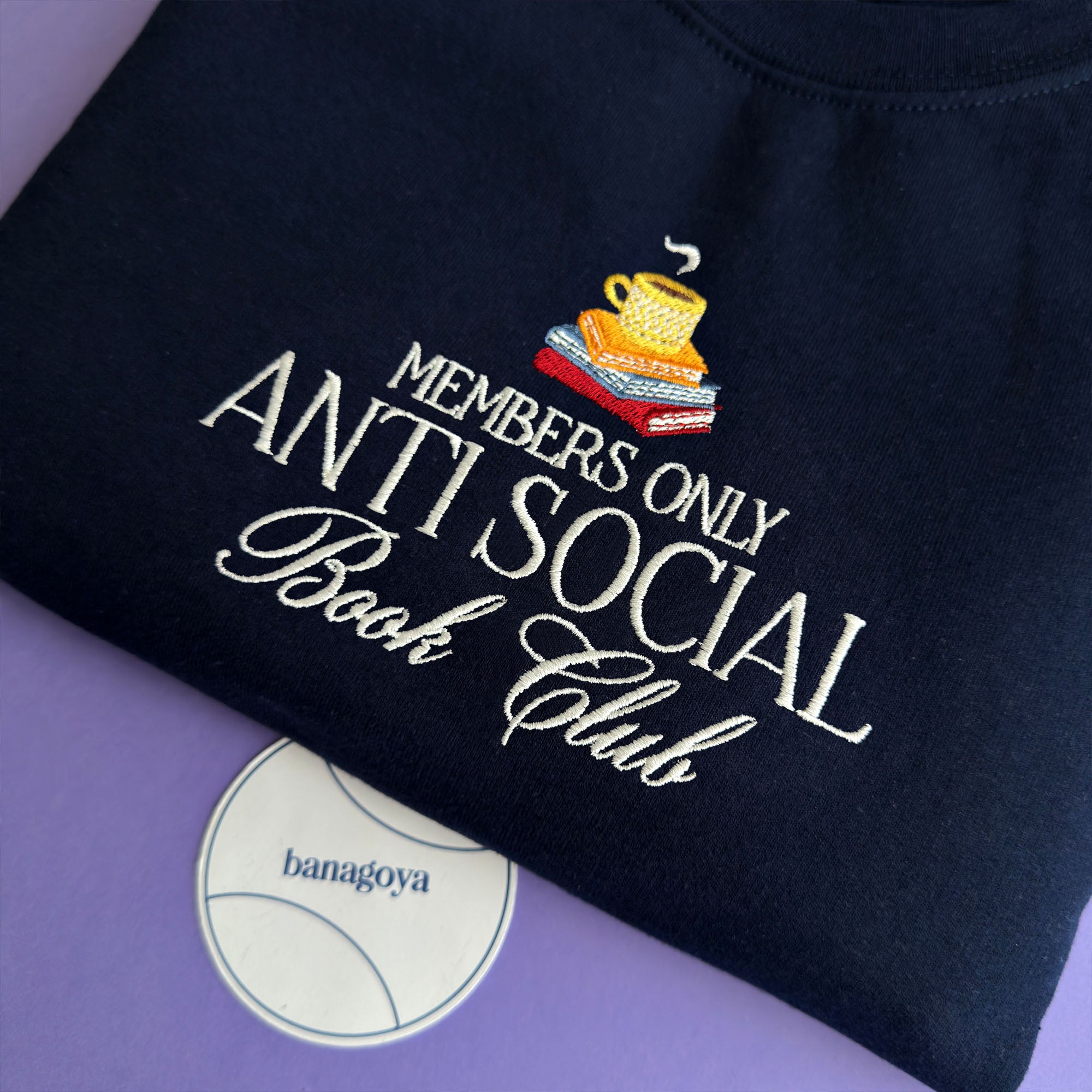 Members only anti-social book club embroidery design