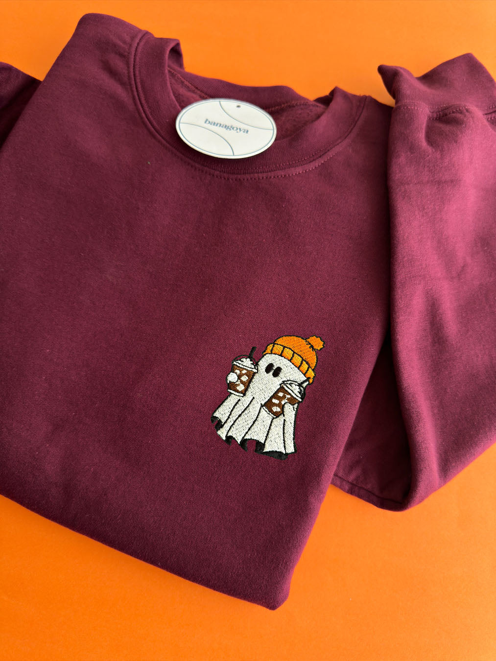 Ghost with coffee embroidery design