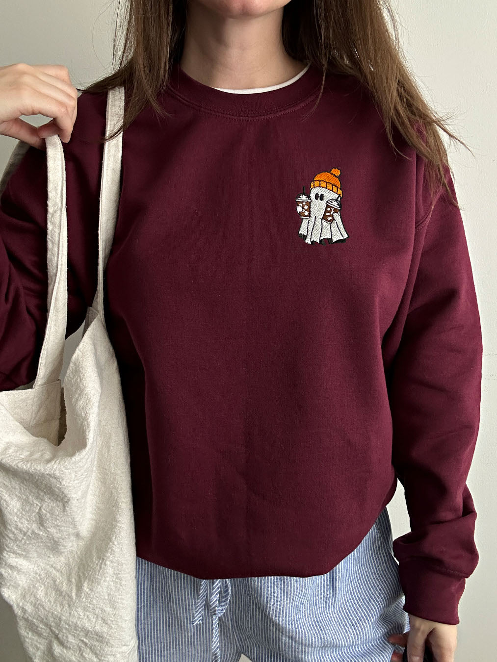 Ghost with coffee embroidery design