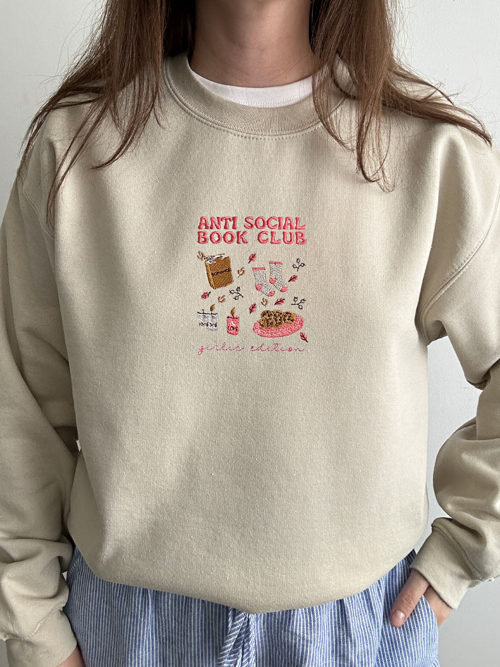 Anti-social book club embroidery design